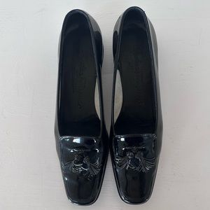 Salvatore Ferragamo Black Tasseled Patent Leather Loafers 7.5